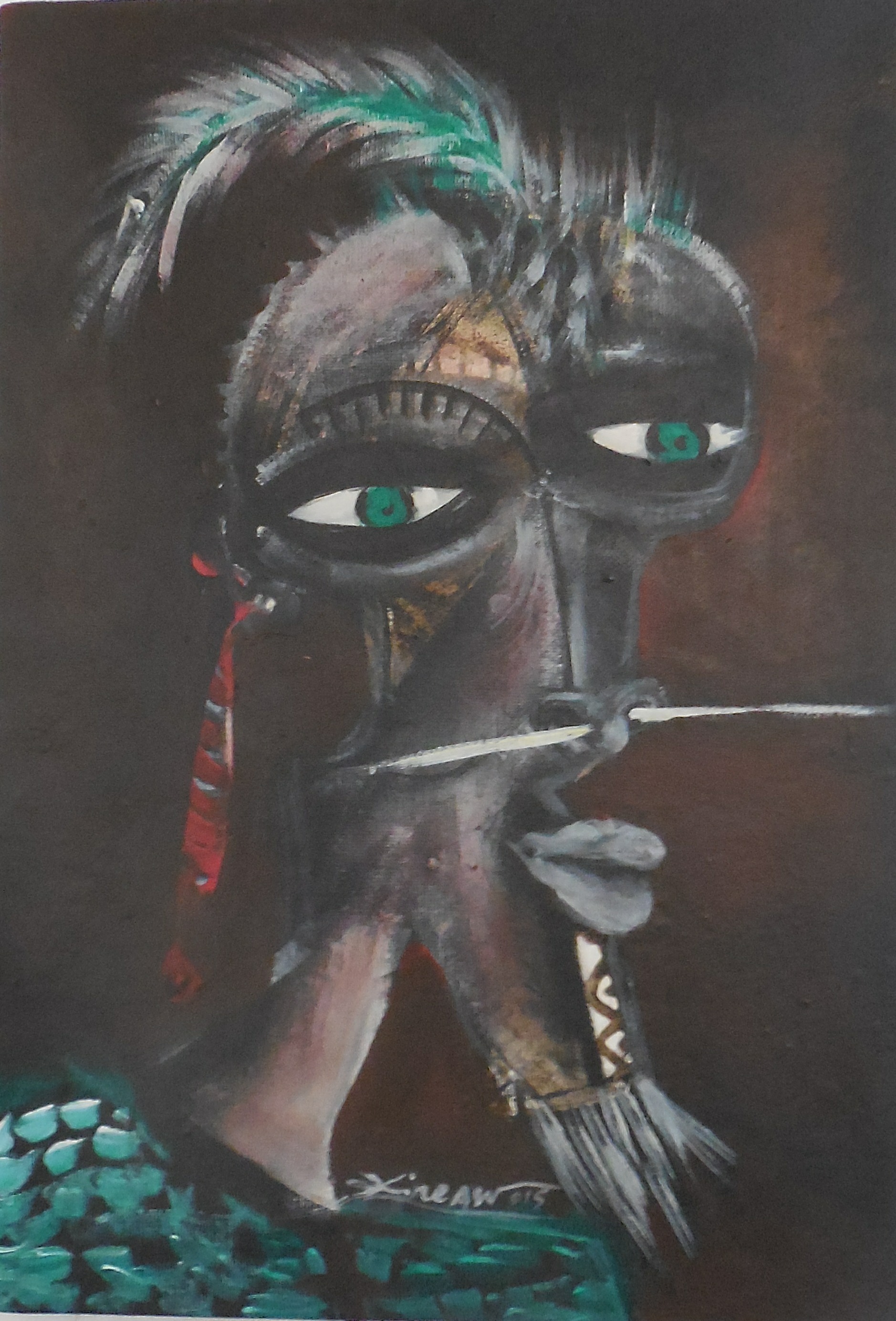 Titre: Massai au yeux vert<br>Dimension : 50cm x 35cm<br> Technique : Acrylique sur toile
